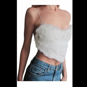 Y2K / 90s faux fur cropped spaghetti strap tank top for women